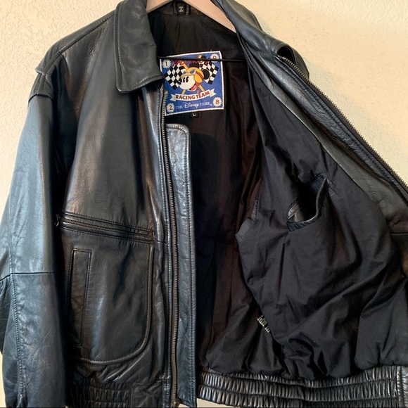 VINTAGE Mickey Mouse Racing Leather Jacket-Large - Picture 8 of 12